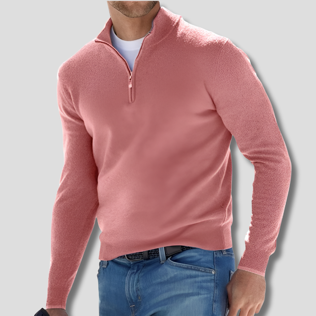 Men’s Cotton Knit Pullover with Zipper Collar
