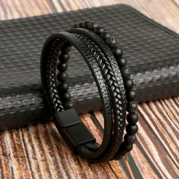 Men's Layered Stone Bead Bracelet