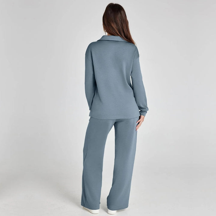 Women's Loungewear Set with V-Neck Sweatshirt and Wide Comfy Pants