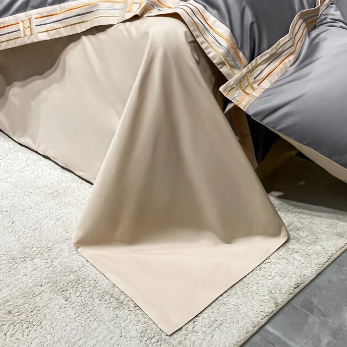 Embroidered Cotton Satin Bedding Set - Luxora