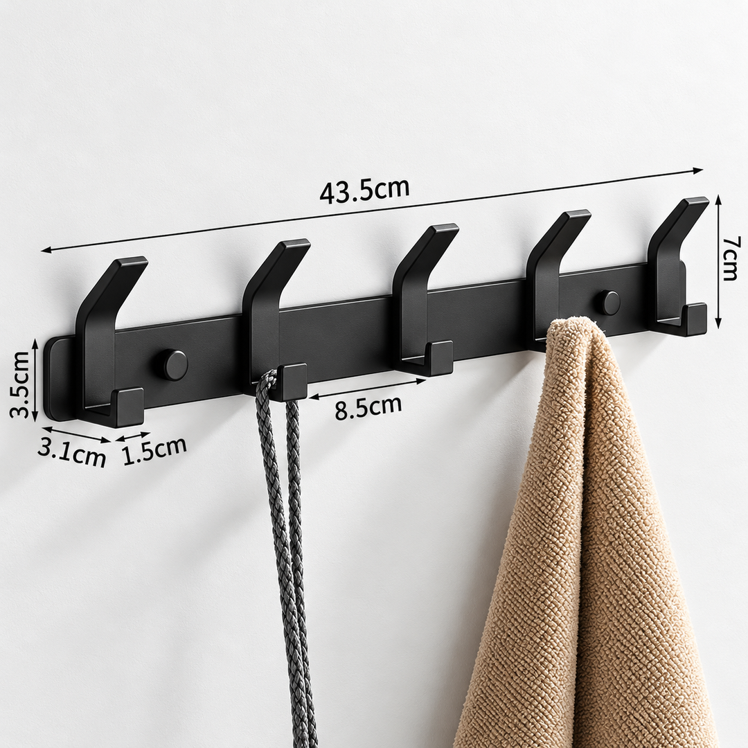 Aluminum Wall Hooks – 3, 4, 5 or 6 Hooks | Bathroom Towel Rail