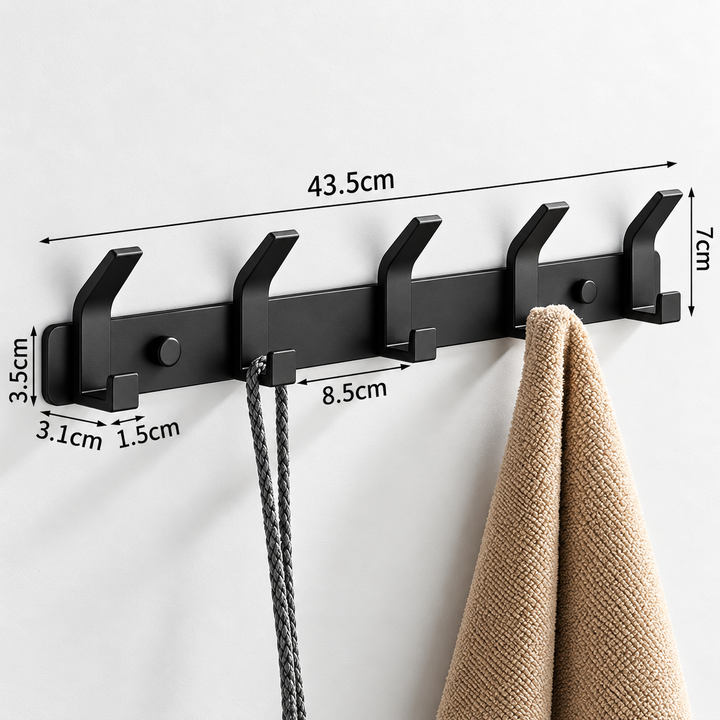Aluminum Wall Hooks – 3, 4, 5 or 6 Hooks | Bathroom Towel Rail