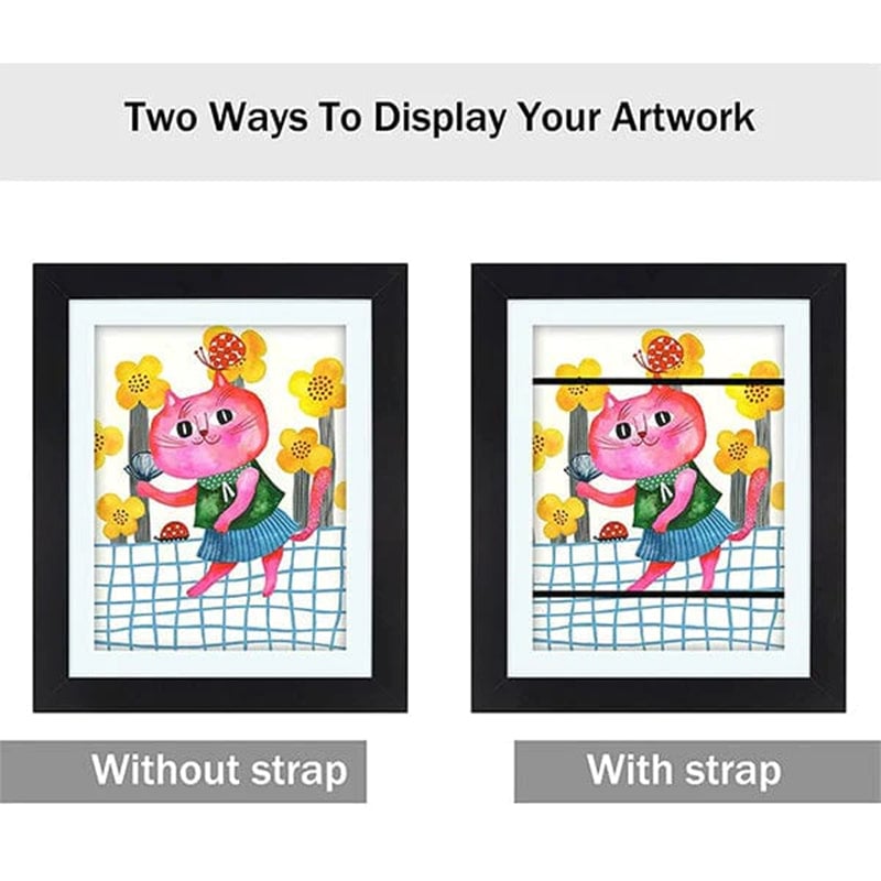 Children's picture frame with hinged opening for A4 drawings, holds up to 150 pieces, MDF and tempered glass
