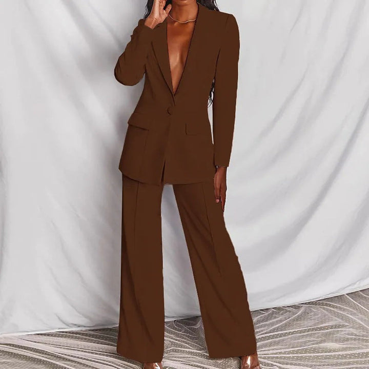 2pcs Casual Suit Lapel Button-down Blazer Jacket And Straight-leg Pants Office Commuting Business Trousers Set Clothing