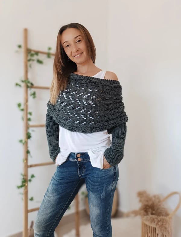 Wrap scarf with double sleeves - cozy knitted scarf with integrated sleeves