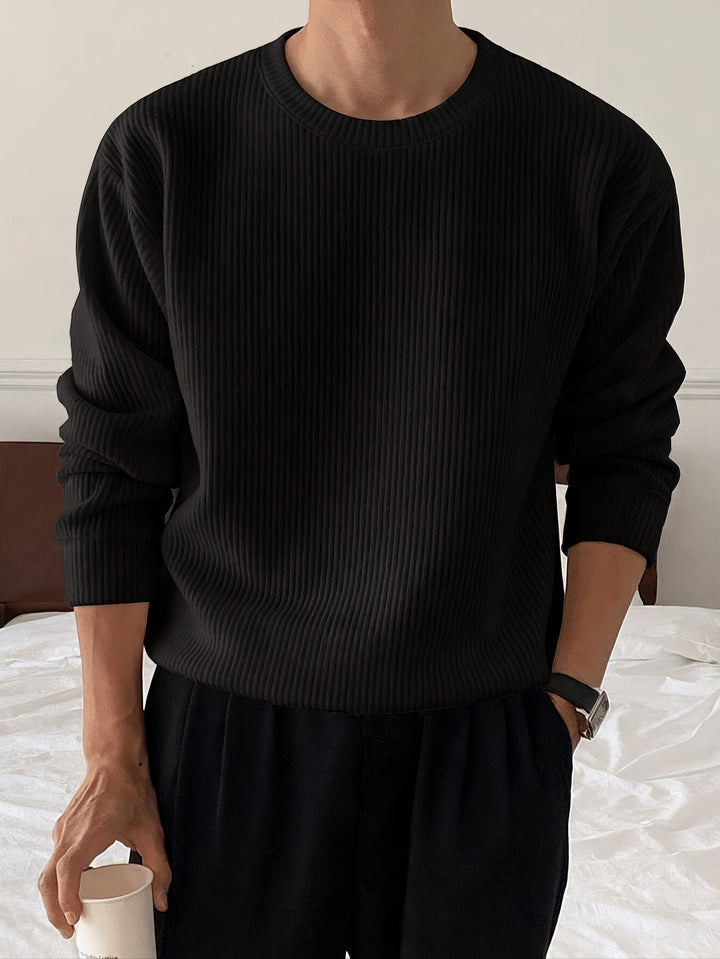 Men's Rib Knit Crew-Neck Sweater with Relaxed Fit