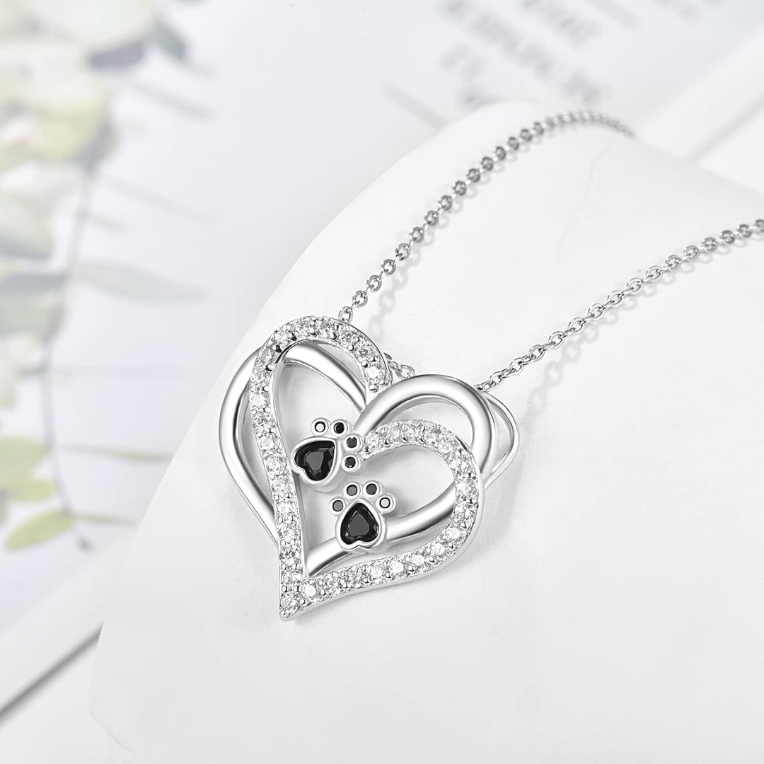 Dog Paw Heart Necklace with Cubic Zirconia