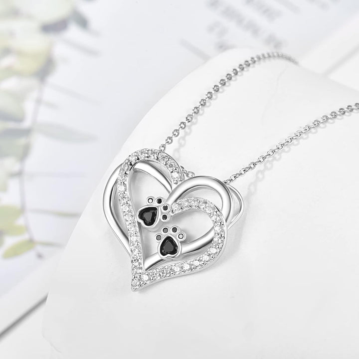 Dog Paw Heart Necklace with Cubic Zirconia