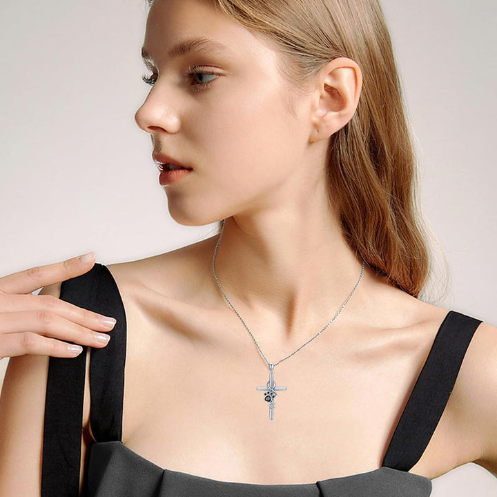 Sterling Silver Paw & Cross Necklace