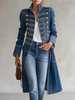 Women's long military-style double-breasted coat with officer collar