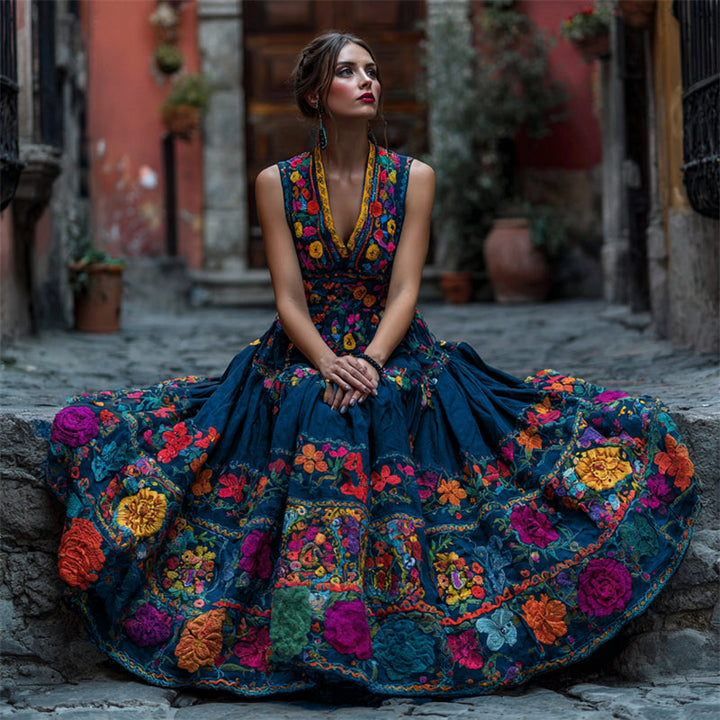 Women's Sleeveless Floral V-Neck Maxi Dress for Parties and Special Occasions