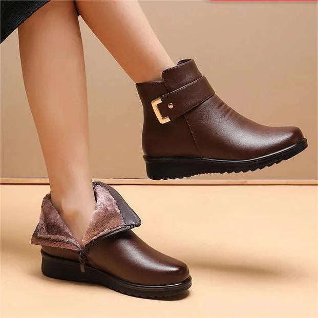 Women's Winter Ankle Boots – Non-Slip, Waterproof, Black Leather, Ideal for Cold Weather