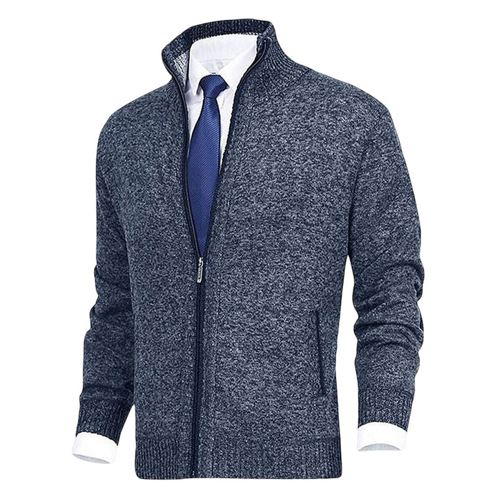 Knitted Zip-Up Cardigan with Collar and Pockets