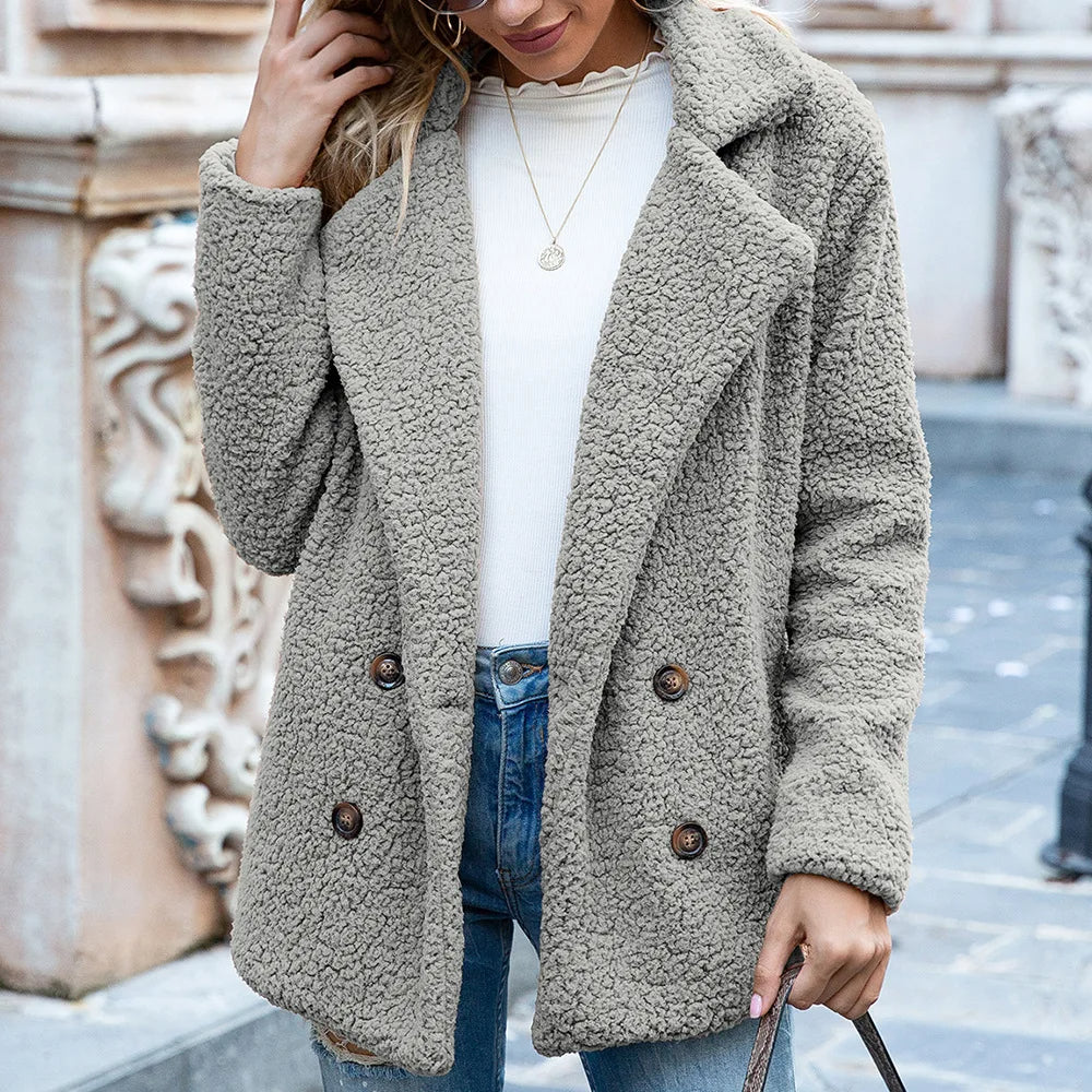 Mid-Length Coat with Double-Breasted Buttons Chic Warmth with a Timeless Silhouette