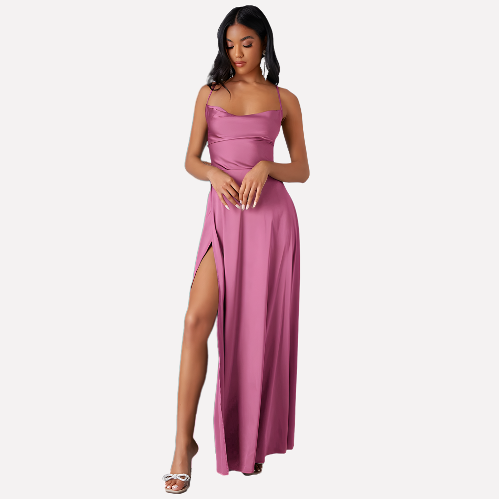 Women’s Backless Maxi Dress with High Side Slit