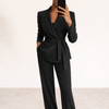 Women's Blazer Suit Set with Wide Leg Pants and Belt
