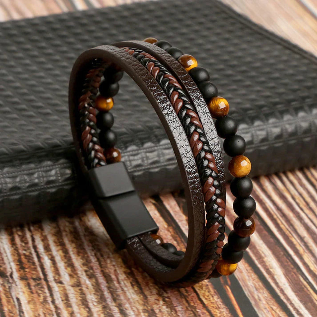 Men's Layered Stone Bead Bracelet