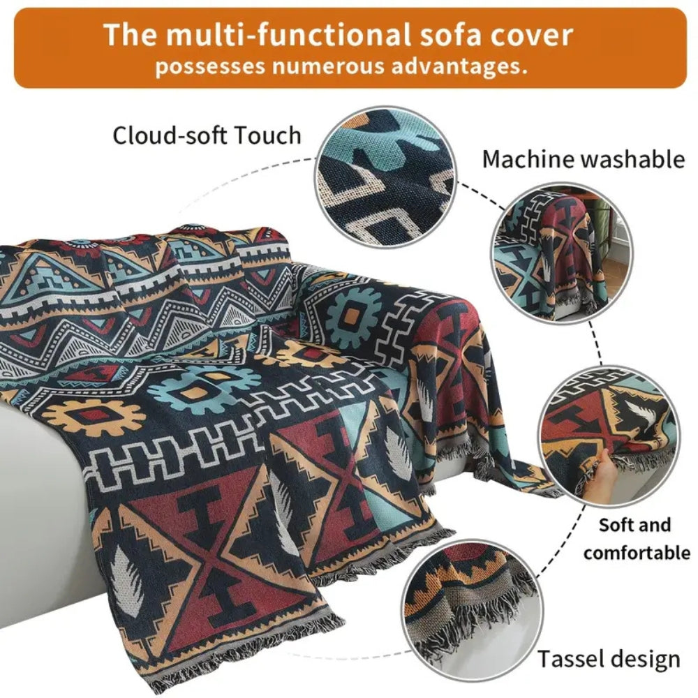 Aztec Geometric Pattern Sofa Cover Boho-Inspired Elegance for Your Living Space