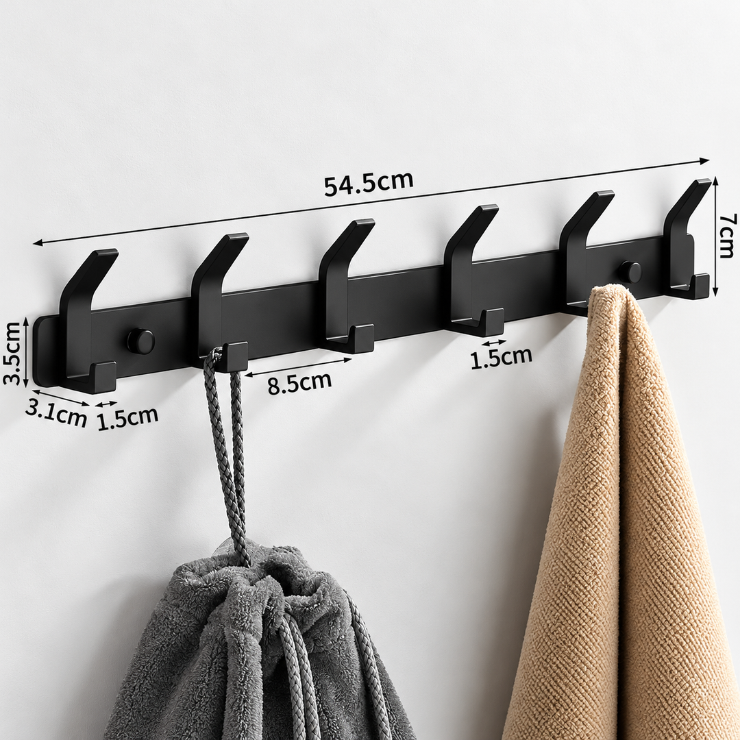 Aluminum Wall Hooks – 3, 4, 5 or 6 Hooks | Bathroom Towel Rail