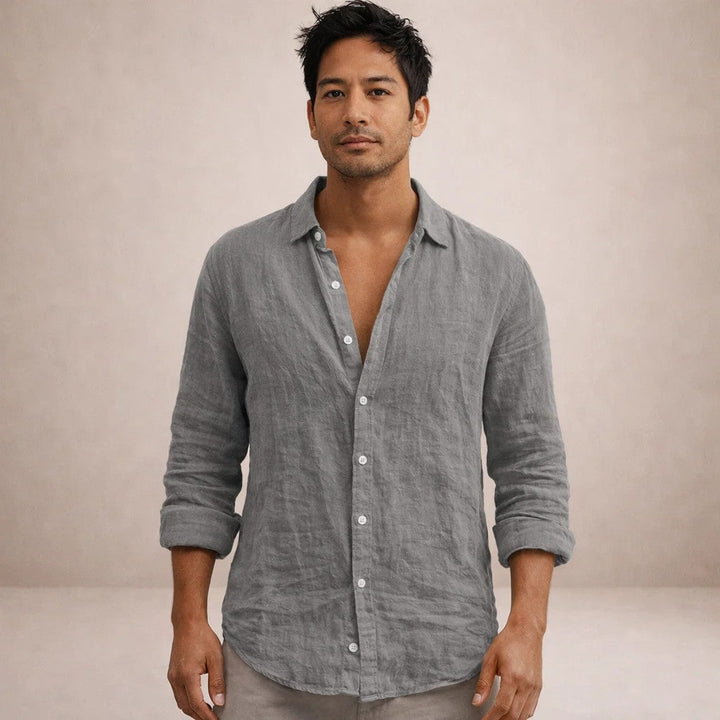 Men's Linen Casual Shirt with Button Placket in Regular Fit