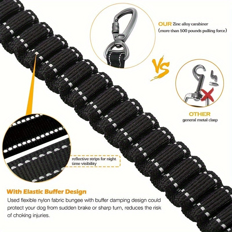 Adjustable Bungee Dog Leash – Shock-Absorbing and Reflective for Large Dogs