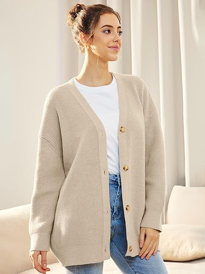 Oversized V-Neck Cardigan with Button Closure