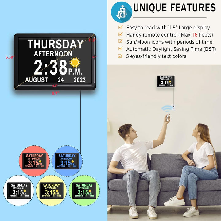 11.5-Inch Digital Calendar Day Clock with 19 Reminders – Claryon