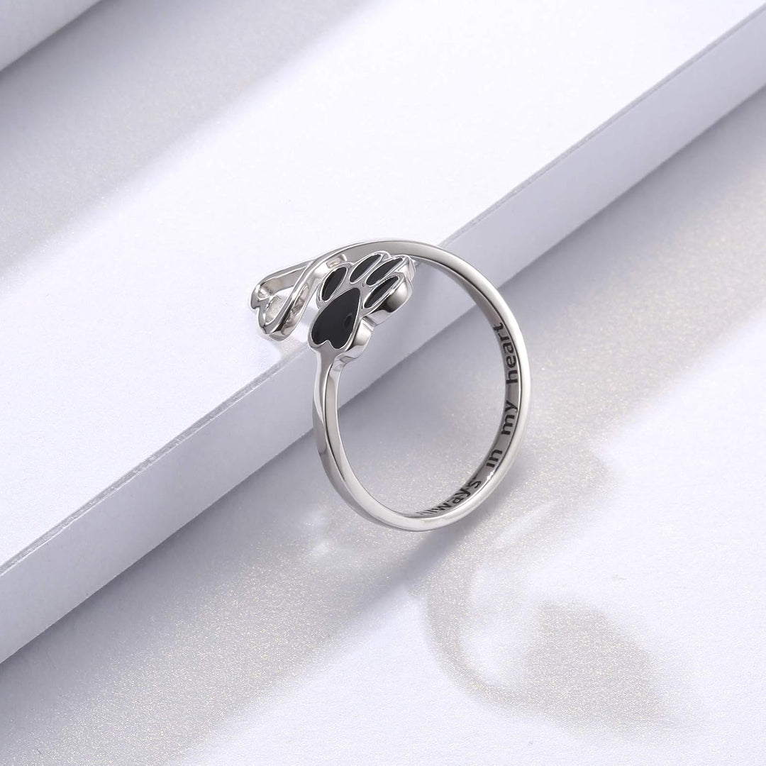 Handmade Paw & Heart Ring – Adjustable Sterling Silver