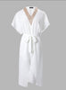 Modern White Midi Dress with V-Neck Clean Lines