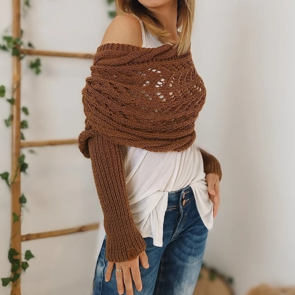 Wrap scarf with double sleeves - cozy knitted scarf with integrated sleeves