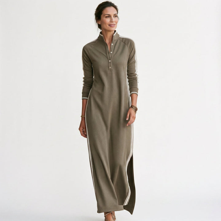 Maxi Sweatshirt Dress with Button-Down Collar for Women