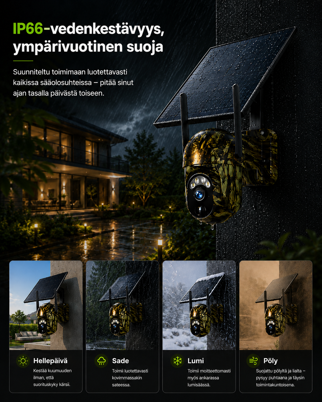 Solar-Powered Wireless Security Camera with 4G LTE or WiFi, 2K Resolution, PTZ, Night Vision
