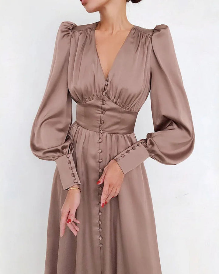 Elegant Satin V-Neck Maxi Dress for Women – Timeless Elegance with a Modern Touch
