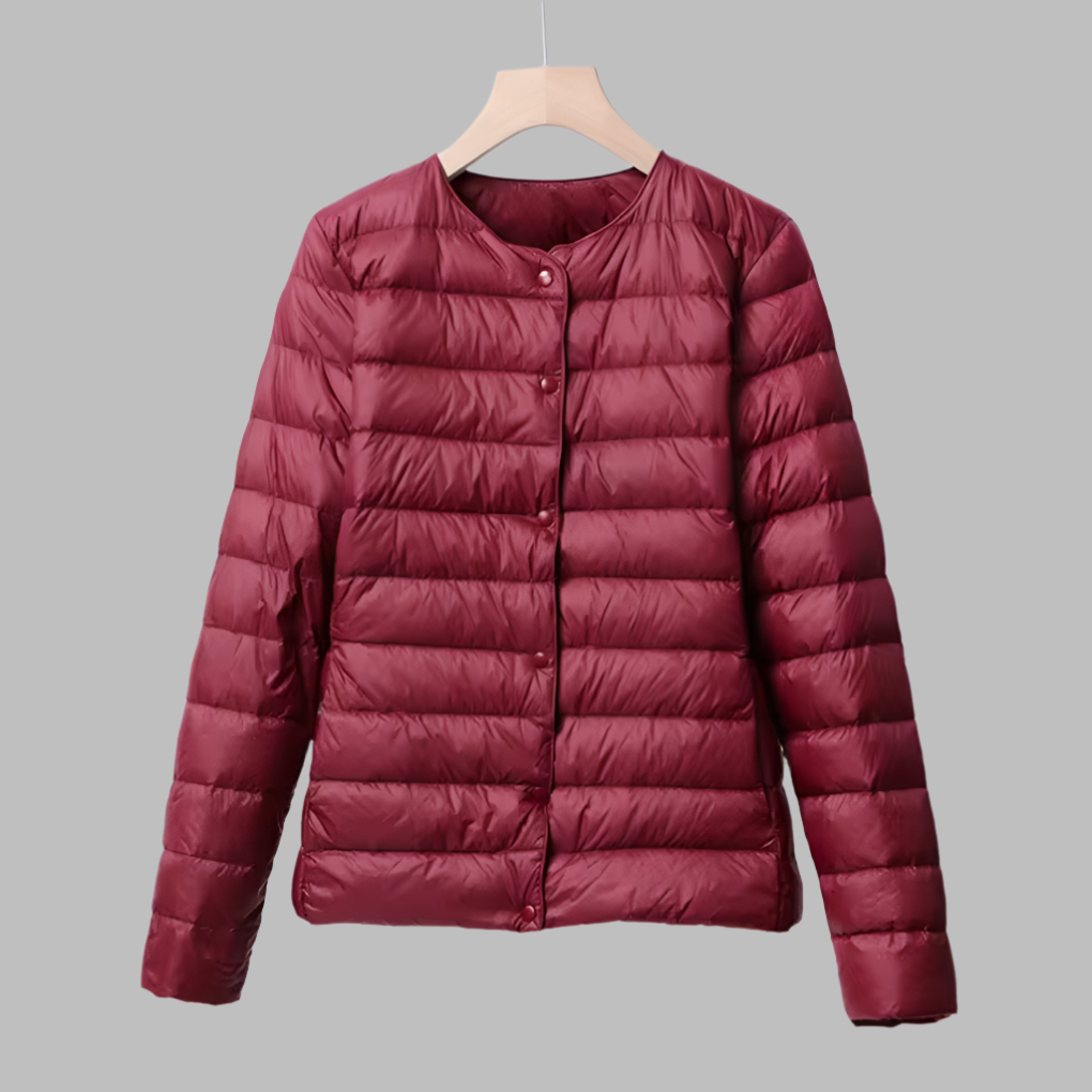 Collarless Packable Puffer Jacket