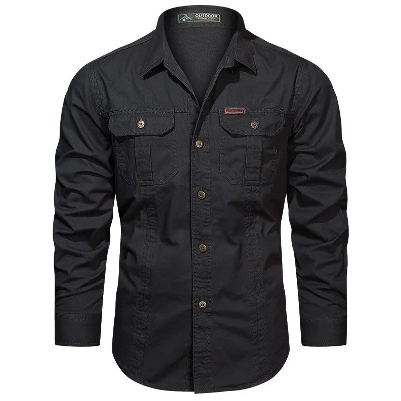 Men's Cotton Military Shirt – Multi-Pocket Utility
