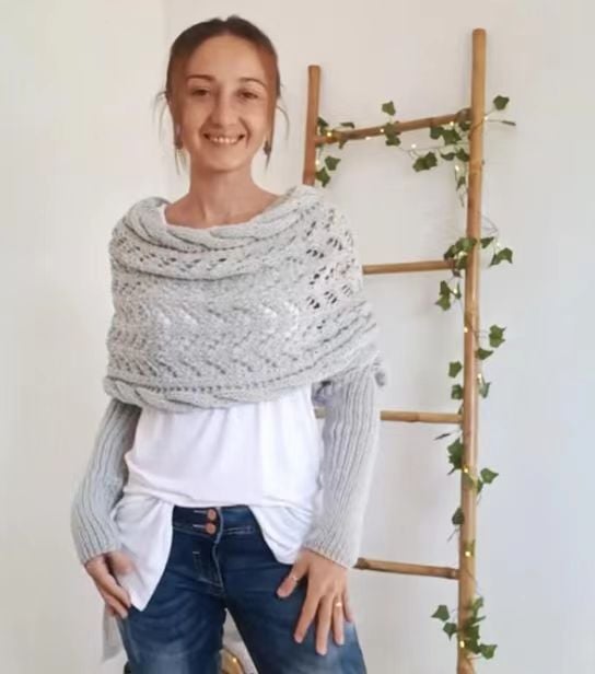 Double-Sleeve Wrap Scarf - Cozy Knit Scarf with Built-In Sleeves