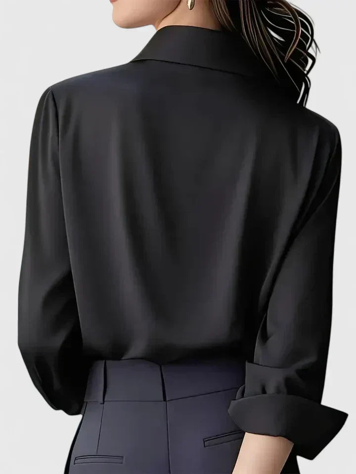 Women's Long-Sleeve Satin Blouse – Elegant Office Blouse