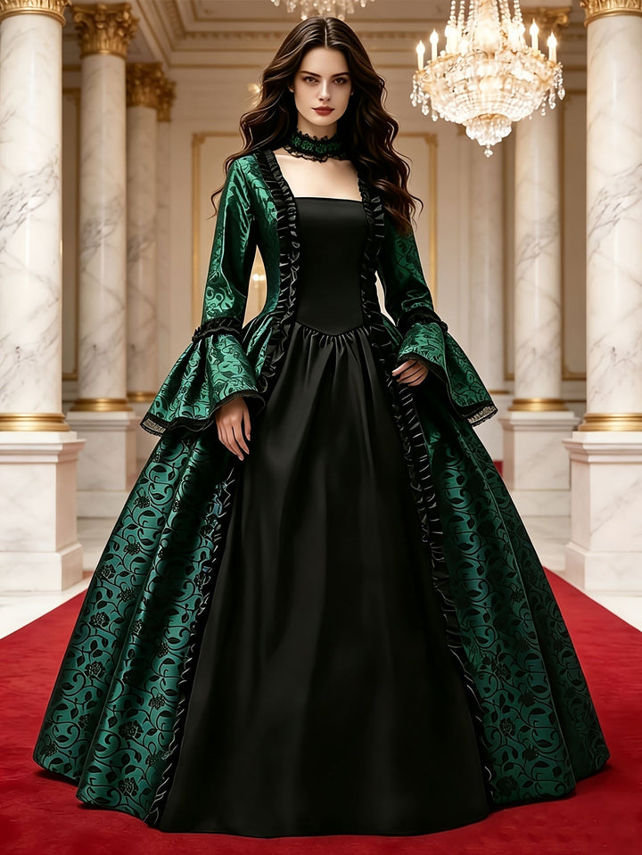 Women's Gothic Vampire Halloween Costume Dress with Flared Sleeves