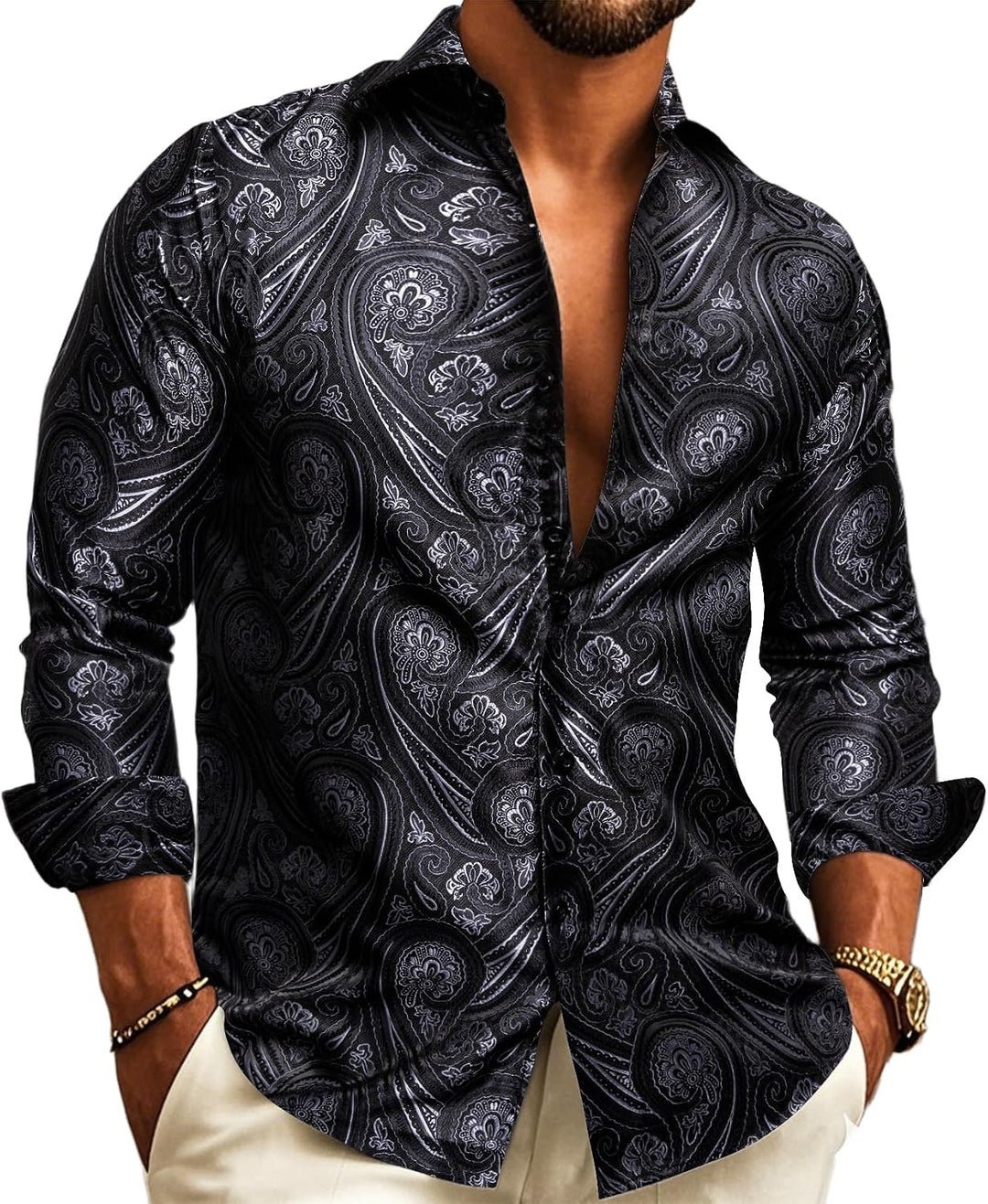 Men's paisley jacquard shirt – long-sleeved style for weddings and evening wear
