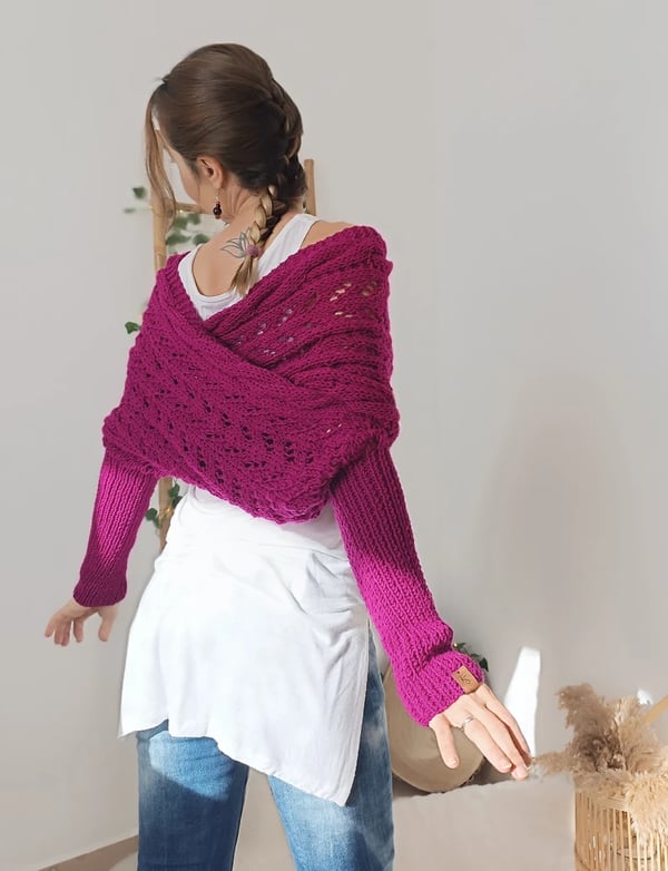 Double-Sleeve Wrap Scarf - Cozy Knit Scarf with Built-In Sleeves