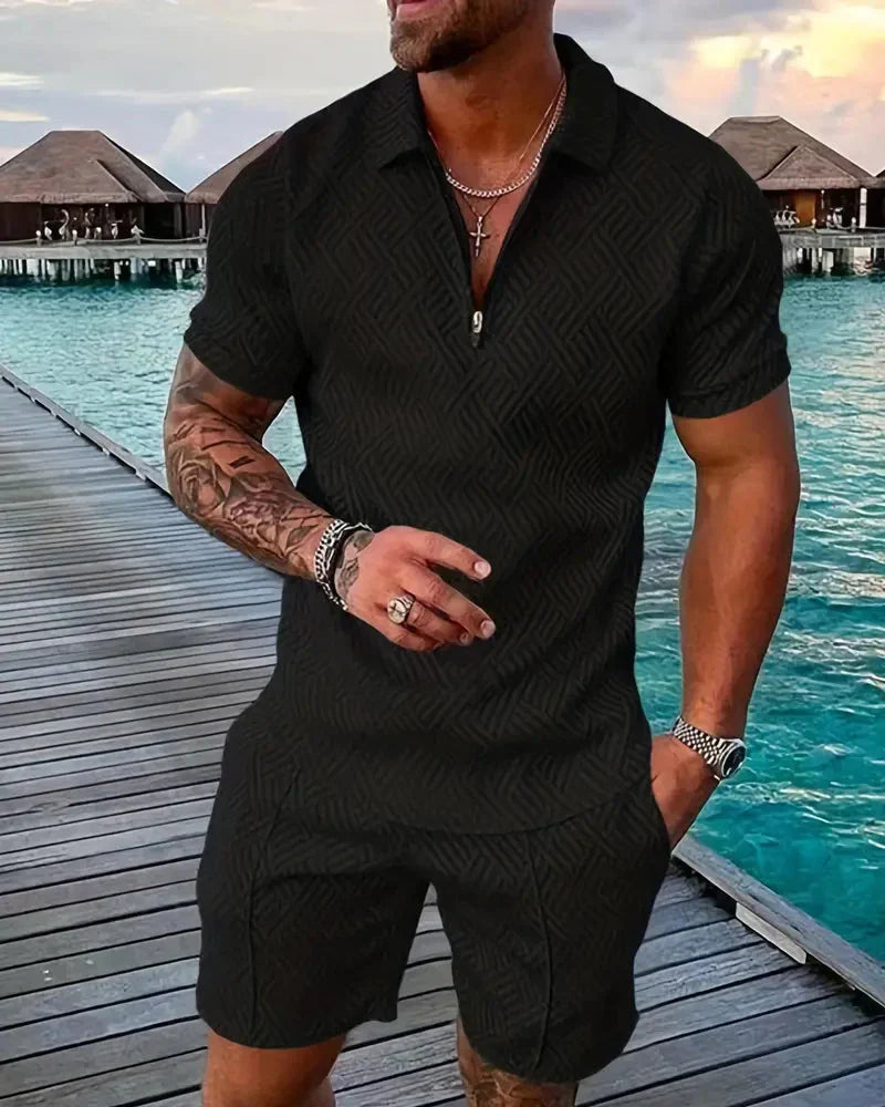 Casual Zipper Collar Summer Tracksuit Outfit