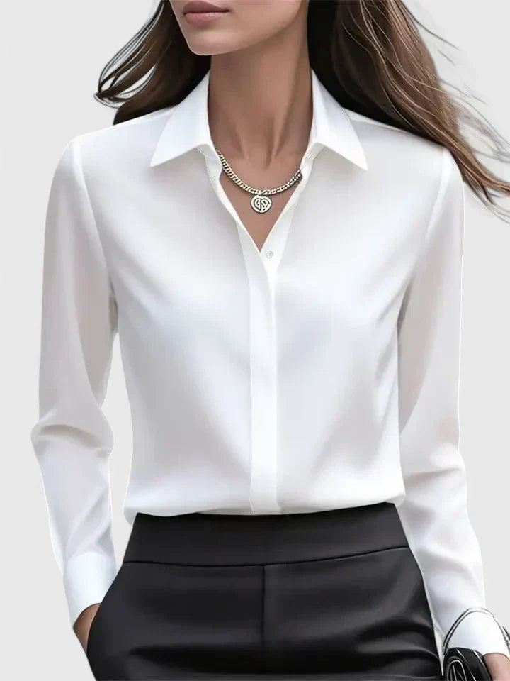 Women's Long-Sleeve Satin Blouse – Elegant Office Blouse