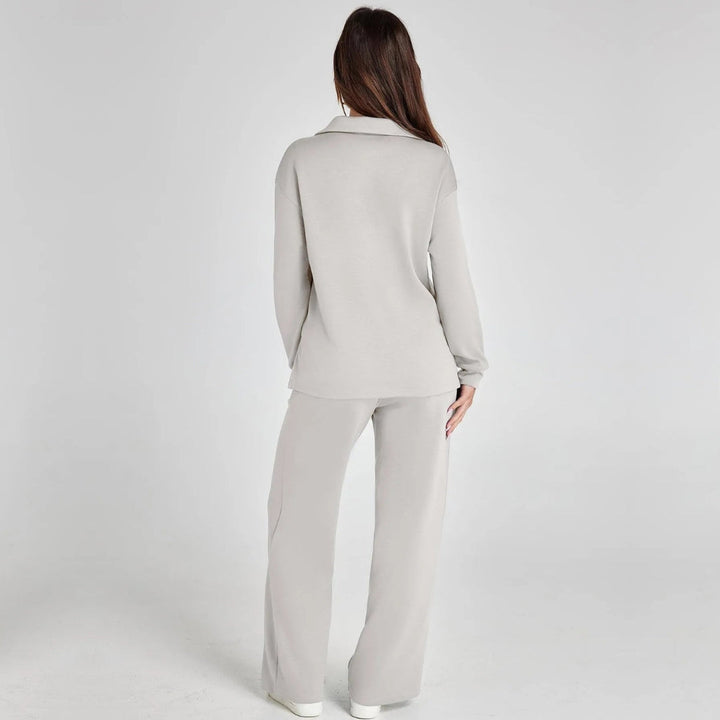 Women's Loungewear Set with V-Neck Sweatshirt and Wide Comfy Pants