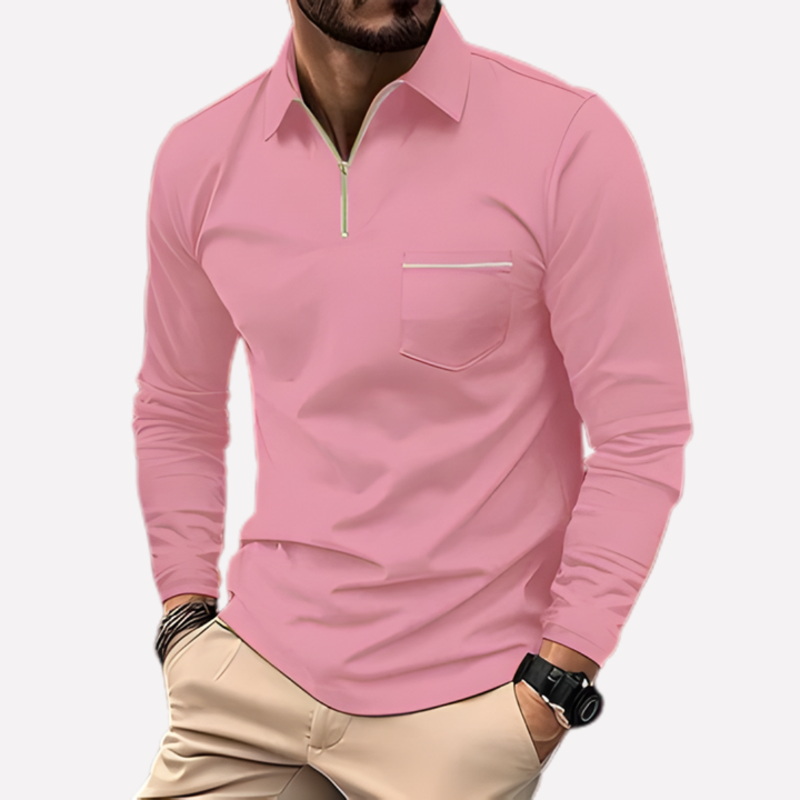 Men’s Long-Sleeve Polo Shirt with Chest Pocket