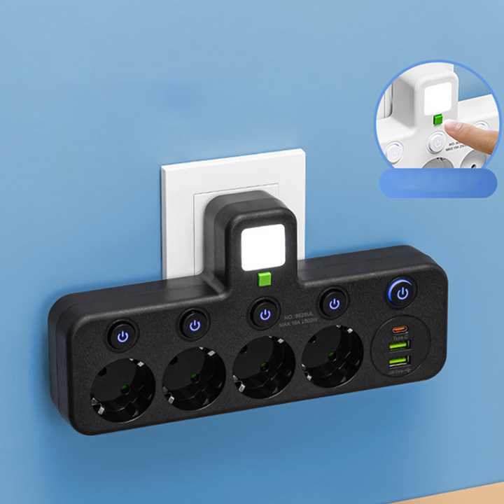 Power Strip with USB and Switches | Multi-Outlet Surge Protector 2500 W