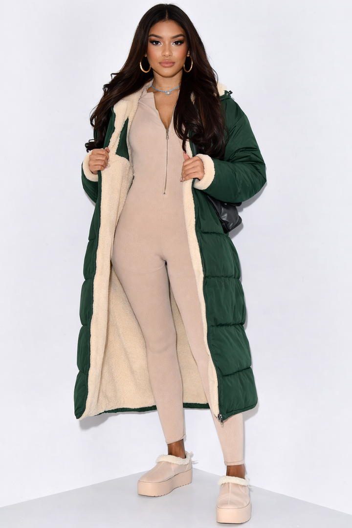Reversible Women's Quilted Coat with Hood, Ankle-Length