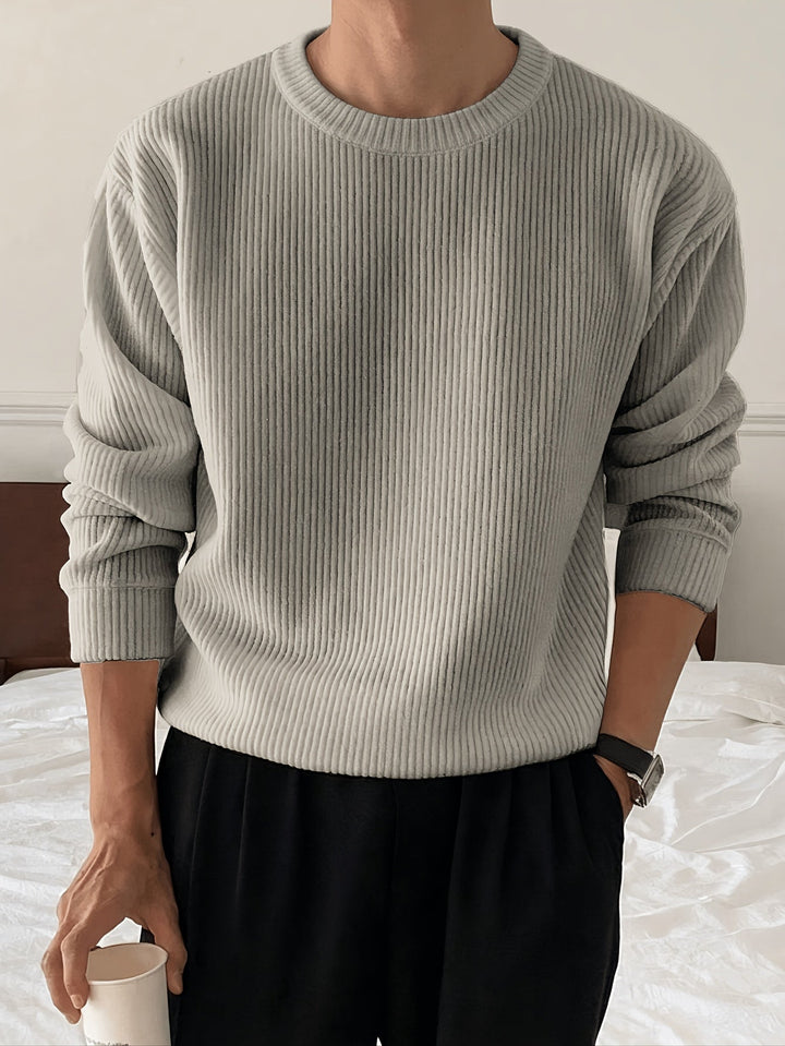 Men's Rib Knit Crew-Neck Sweater with Relaxed Fit