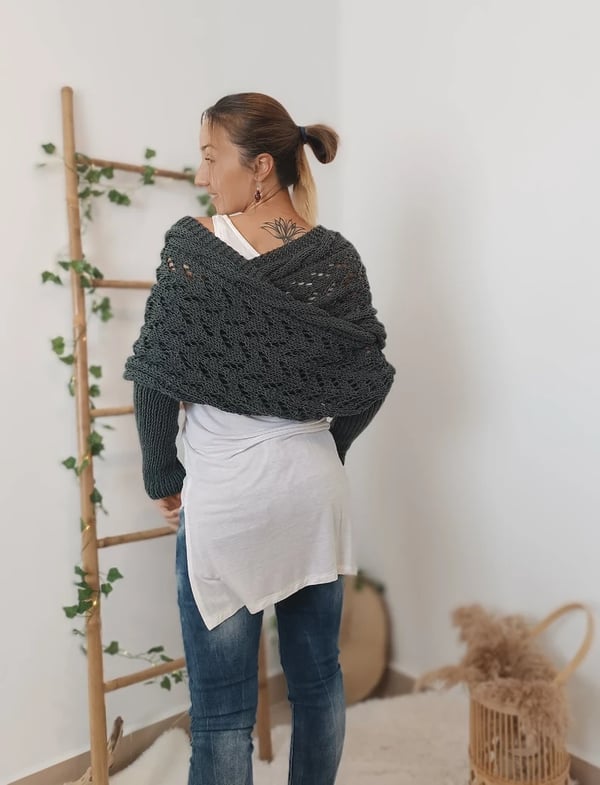 Double-Sleeve Wrap Scarf - Cozy Knit Scarf with Built-In Sleeves