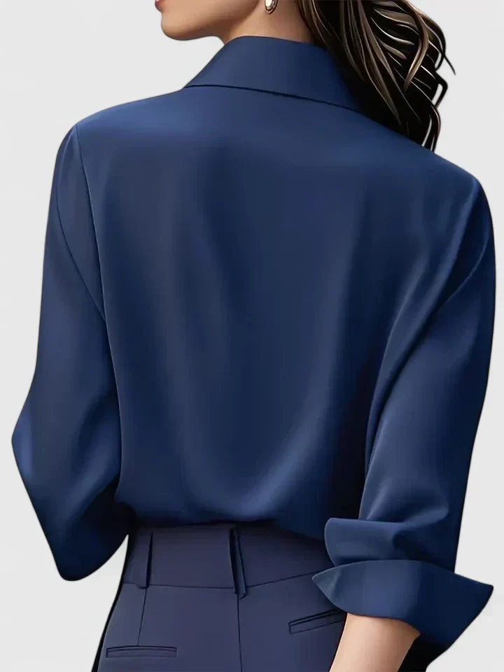 Women's Long-Sleeve Satin Blouse – Elegant Office Blouse