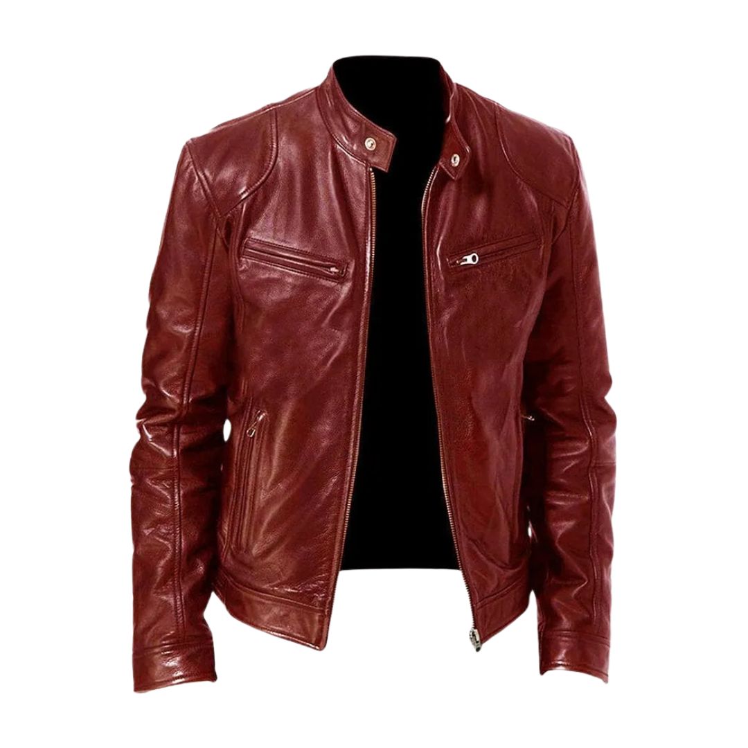 Classic Men's Stand-Collar Leather Jacket